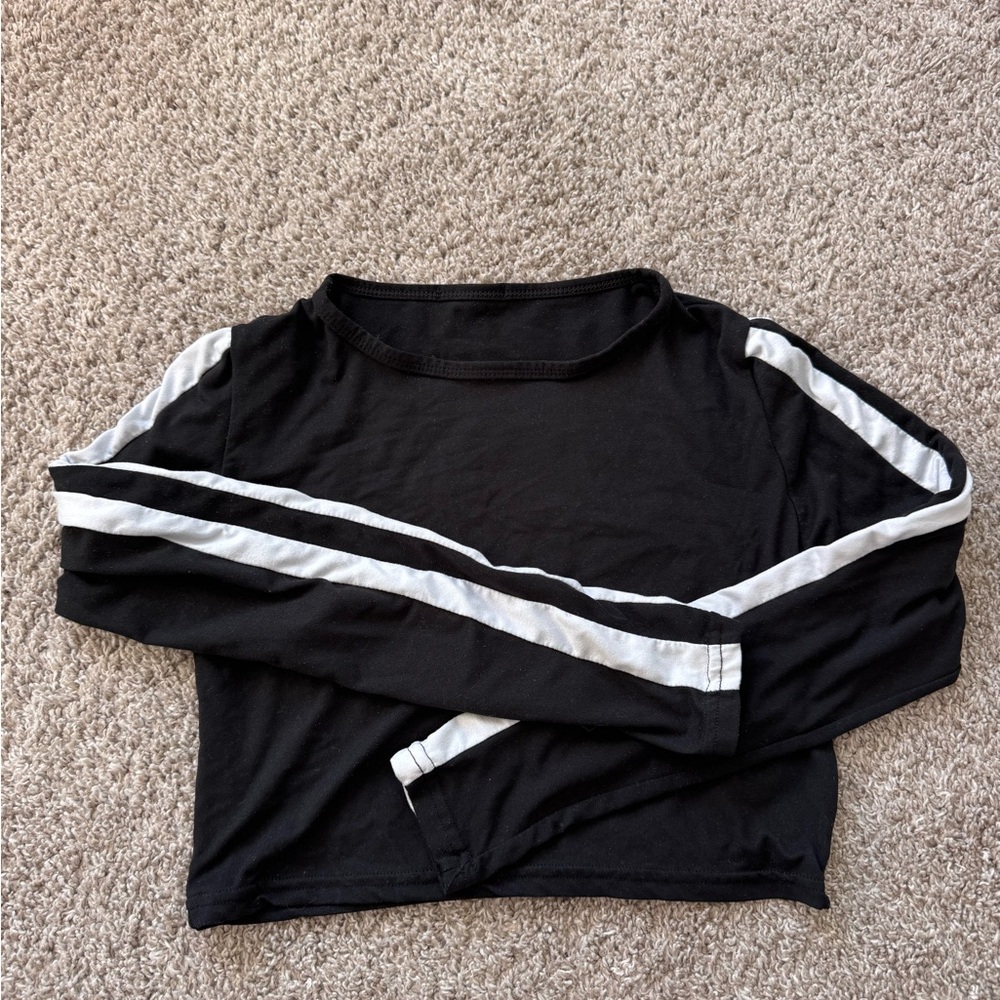 Black Long Sleeve Top with White Stripes